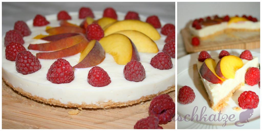 Kühlschrankkuchen ohne Backen: Pfirsich- Himbeer- Tarte mit weißer ... Kühlschrankkuchen ohne Backen: Pfirsich- Himbeer- Tarte mit weißer ...