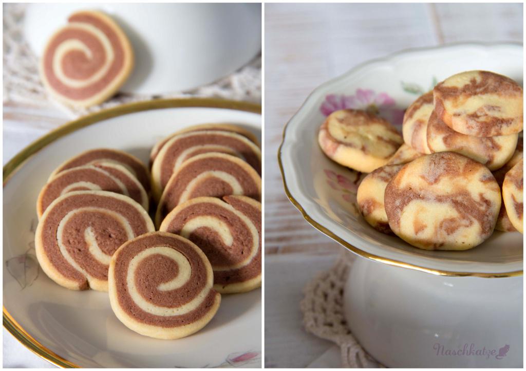 Schwarz-weiße Weihnachtskekse mit Spiral- oder Marmormuster – Naschkatze