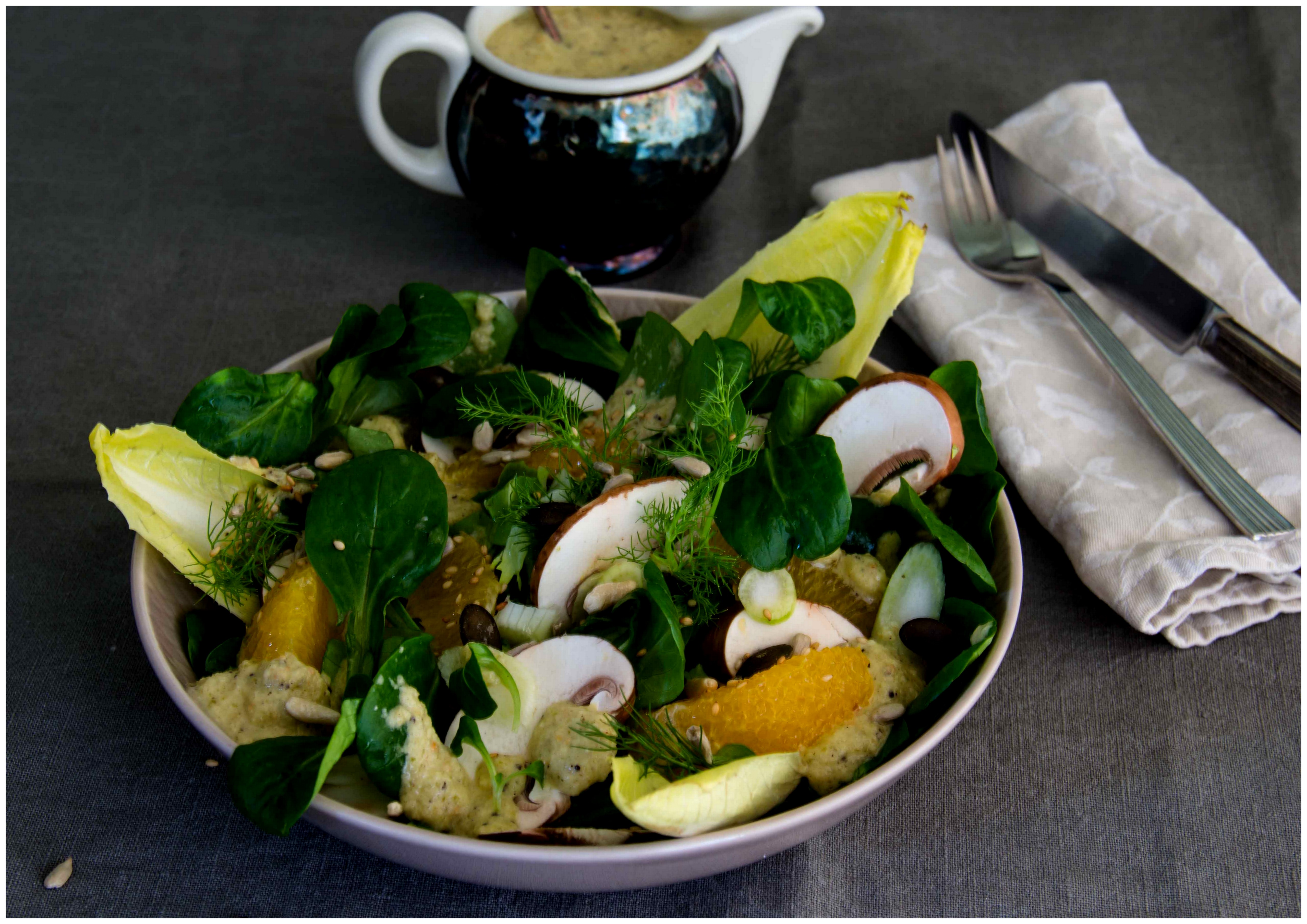 Festlich: Wintersalat mit Orange, Fenchel, Pilzen & Spezialdressing