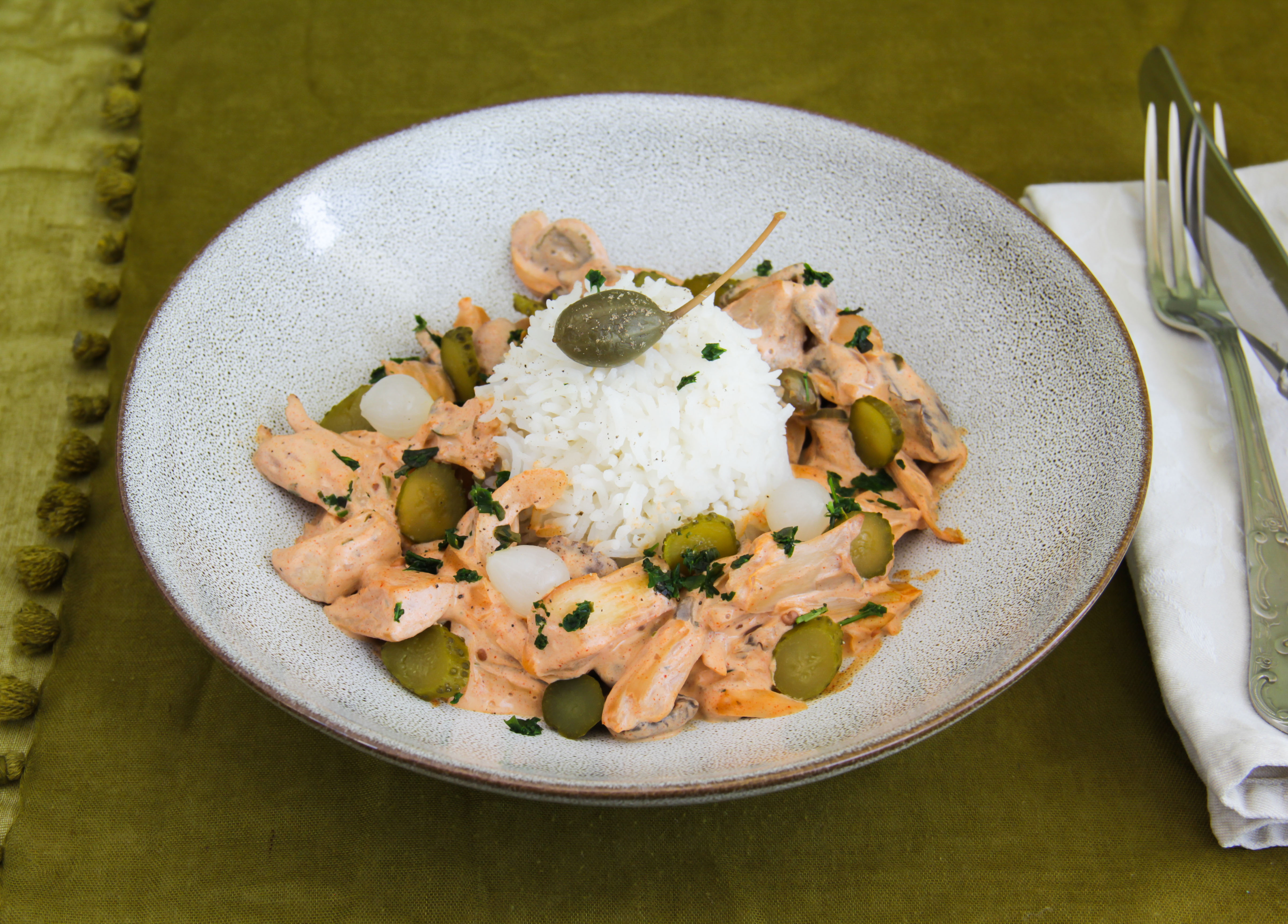 Herzhaftes Pilzgericht à la Stroganoff